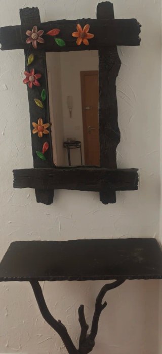 Mueble recibidor madera y piedra