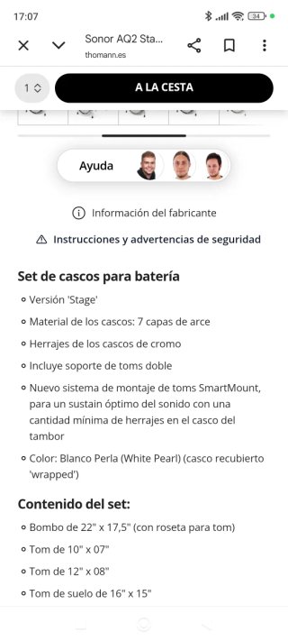 Batería Sonor AQ2 Stage Set Maple