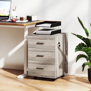 Cajonera Oficina 3 Cajones con Ruedas y Llave Gris