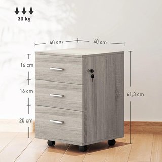 Cajonera Oficina 3 Cajones con Ruedas y Llave Gris