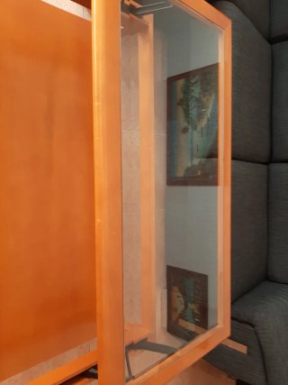 Mesa comedor plegable madera y cristal