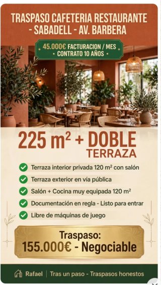 Traspaso restaurante cafetería Sabadell
