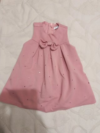 Vestito bambina rosa con fiocco e strass