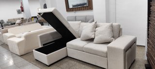 Chaise Longue Sofá Cama 250cm con Arcón y 2 Puff