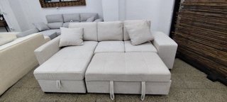 Chaise Longue Sofá Cama 250cm con Arcón y 2 Puff
