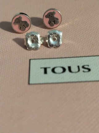 Pendientes Tous Oso Rosa plata