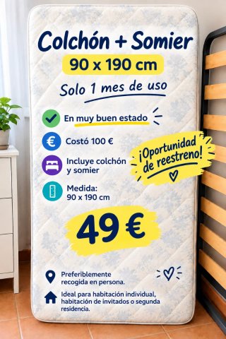Colchón + somier 90x190 | Solo 1 mes de uso