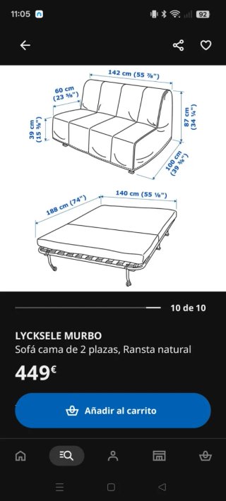 Sofá cama 2 plazas Ikea Lycksele Lövås