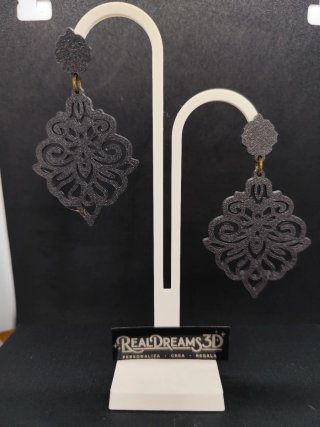 Pendientes Brocado Negro Brillo 3D