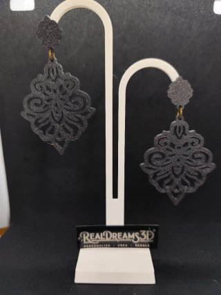 Pendientes Brocado Negro Brillo 3D
