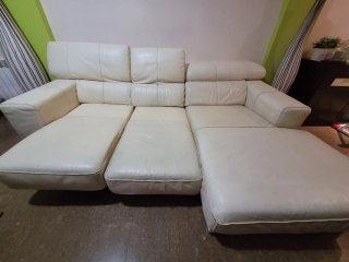 Sofá Chaiselongue Beige Piel 2.40m