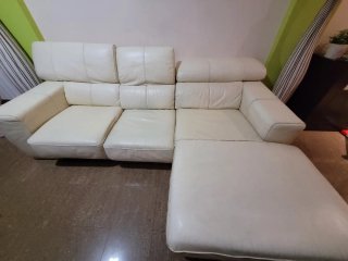 Sofá Chaiselongue Beige Piel 2.40m