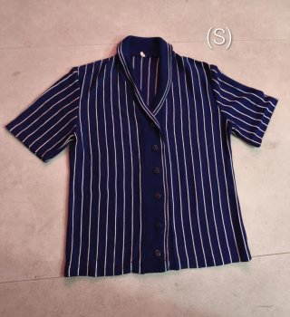 (S)Camisa/Polo de punto vintage azul marino a raya