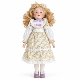 Muñeca de porcelana rubia con vestido floral 42 cm