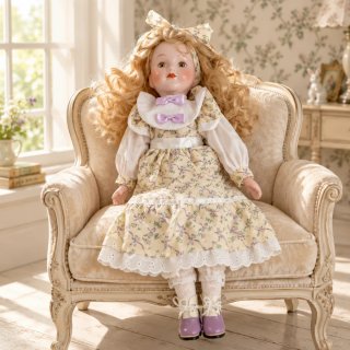 Muñeca de porcelana rubia con vestido floral 42 cm