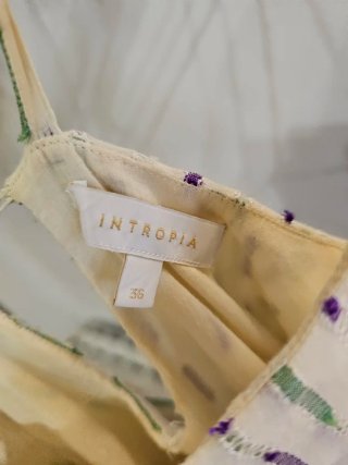 Vestido tirantes beige topos morado y verde
