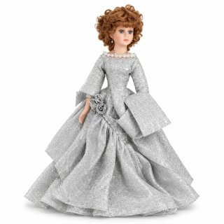 Muñeca de porcelana vestido plateado