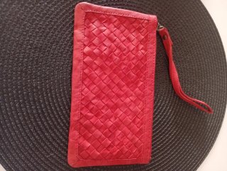 Monedero de Piel Trenzada Rojo