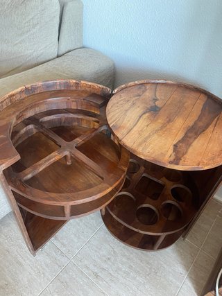 Mesa Auxiliar/barril bar de madera maciza.