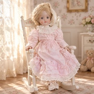 Muñeca de porcelana vintage rosa 45 cms