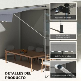 Toldo Manual Retráctil 4x1,2m Ajustable Gris