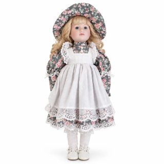 Muñeca de porcelana con vestido floral 43 cms