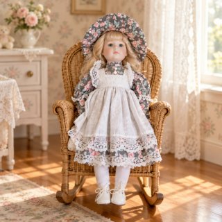 Muñeca de porcelana con vestido floral 43 cms