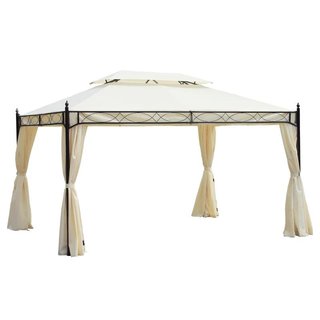 Cenador Jardín 4x3m Techo Doble con Cortinas Crema