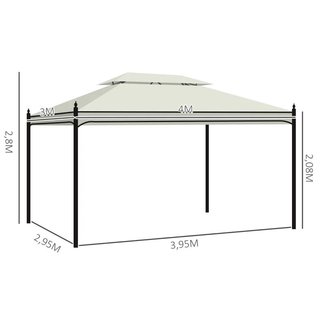 Cenador Jardín 4x3m Techo Doble con Cortinas Crema