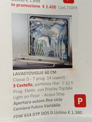 Lavastoviglie 60cm 14 coperti 3 cestelli