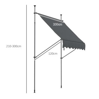 Toldo Manual Retráctil 200x120cm Ajustable Gris