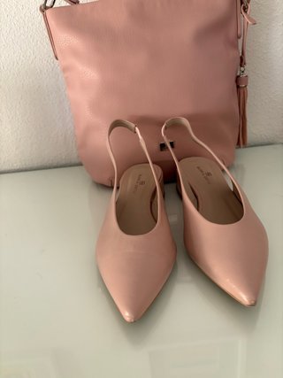 Conjunto bolso y zapatos nude/rosado