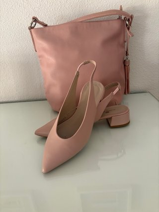 Conjunto bolso y zapatos nude/rosado