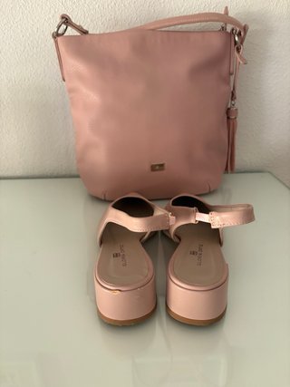Conjunto bolso y zapatos nude/rosado