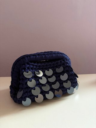 Borsetta Clutch Blu con Paillettes Argento