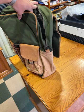 Mochila vintage Busquets de algodón y cuero, nueva
