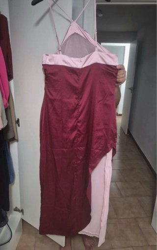 Vestido largo invitada rosa y burdeos