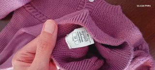 Conjunto bebé punto morado (jersey, gorro, polaina