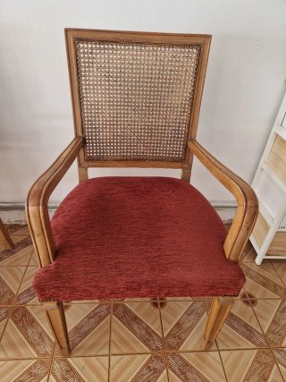 Set de 2 Sillas Antiguas de Madera y Ratán
