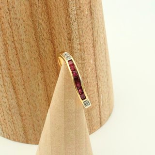 Anillo Piedras y Diamantes Oro 18K; T14; 1,72g.