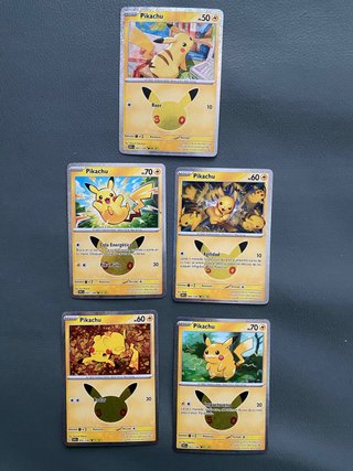 Lote 5 cartas Pokémon Pikachu 30 Aniversario