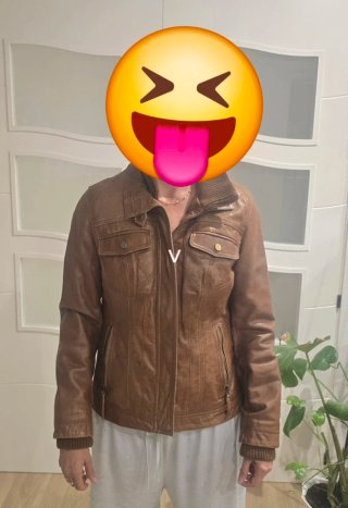 Cazadora de Piel Marrón Talla M mujer
