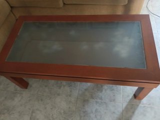 Mesa centro elevable madera y cristal