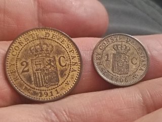 Lote 1 y 2 céntimos Alfonso XIII