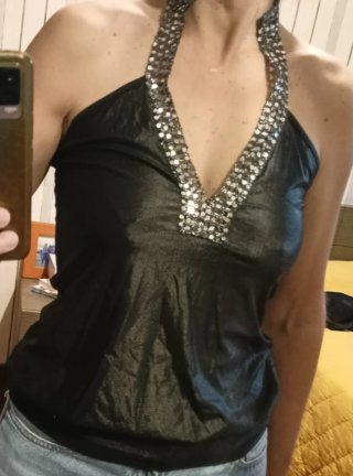 Top de Fiesta Negro con Pedrería