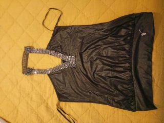 Top de Fiesta Negro con Pedrería