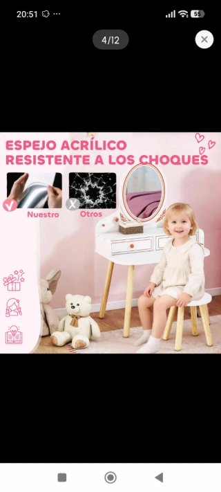 Tocador Infantil con Espejo y Taburete