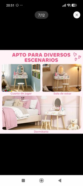 Tocador Infantil con Espejo y Taburete