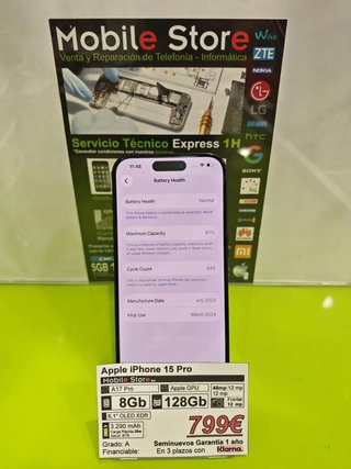 Apple iPhone 15 Pro 128GB Azul
