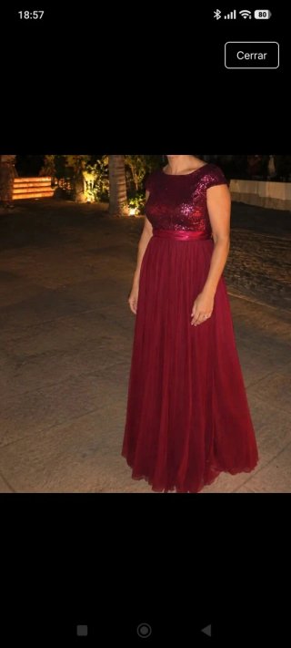 Vestido de fiesta rojo lentejuelas y tul
